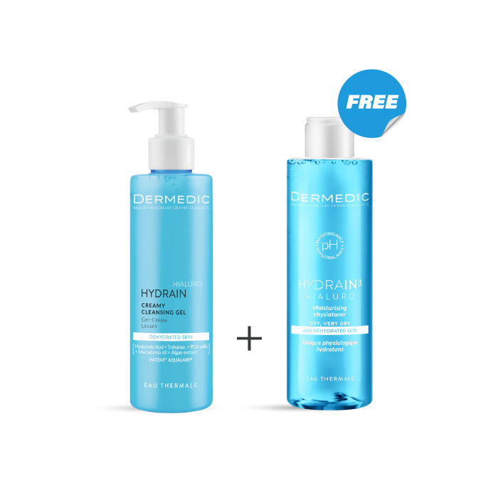 DERMEDIC HYDRAIN3-Creamy Cleansing Gel 200ML + Moisturising Physiotoner 200ml FOR FREE
