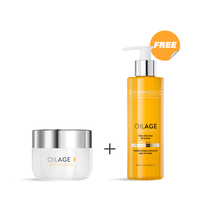 DERMEDIC OILAGE Repairing Night Cream Restoring Skin Density 50ML + Face Cleansing Oil Syndet 200ML FOR FREE
