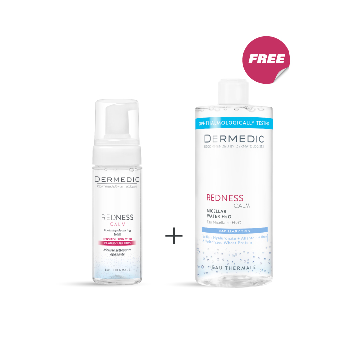 DERMEDIC REDNESS-Soothing Cleansing Foam 170ML + Micellar Water H2O 500ML FOR FREE