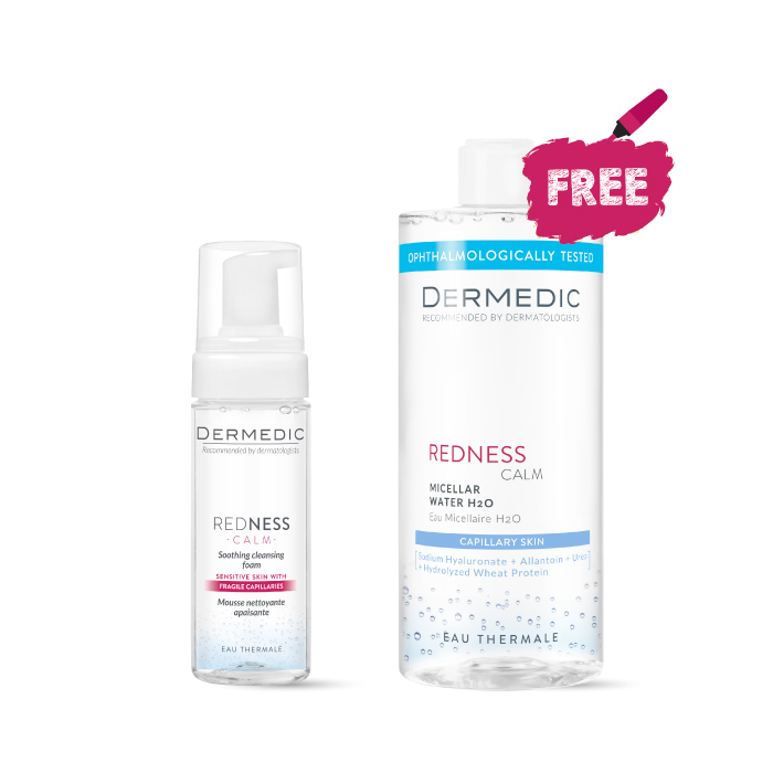 DERMEDIC REDNESS-Soothing Cleansing Foam 170ML + Micellar Water H2O 500ML FOR FREE