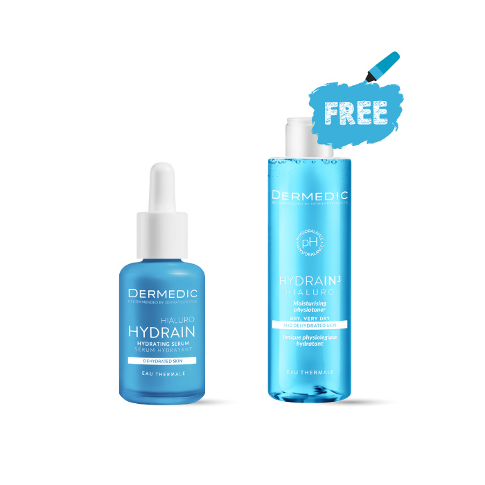 DERMEDIC HYDRAIN-Hydrating Serum 30ML + Moisturising Physiotoner 200ml FOR FREE
