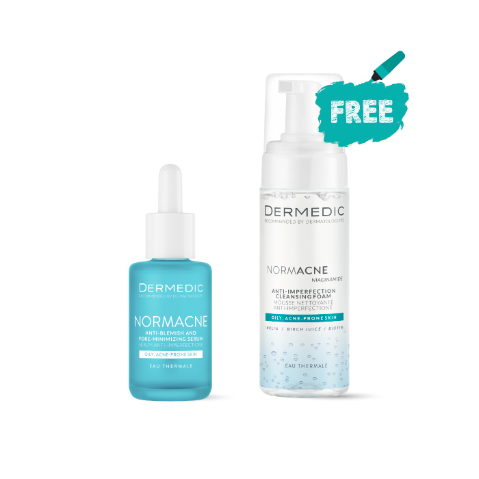 DERMEDIC NORMACNE Anti-Blemish Pore-Minimizing Serum 30ML + Anti-Imperfection Cleansing Foam 170ML