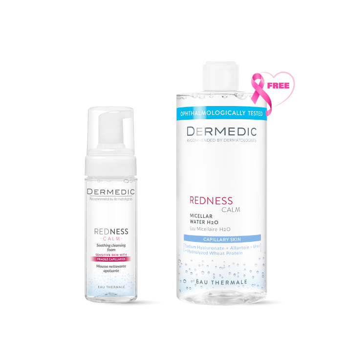 DERMEDIC REDNESS-Soothing Cleansing Foam 170ML + Micellar Water H2O 500ML FOR FREE